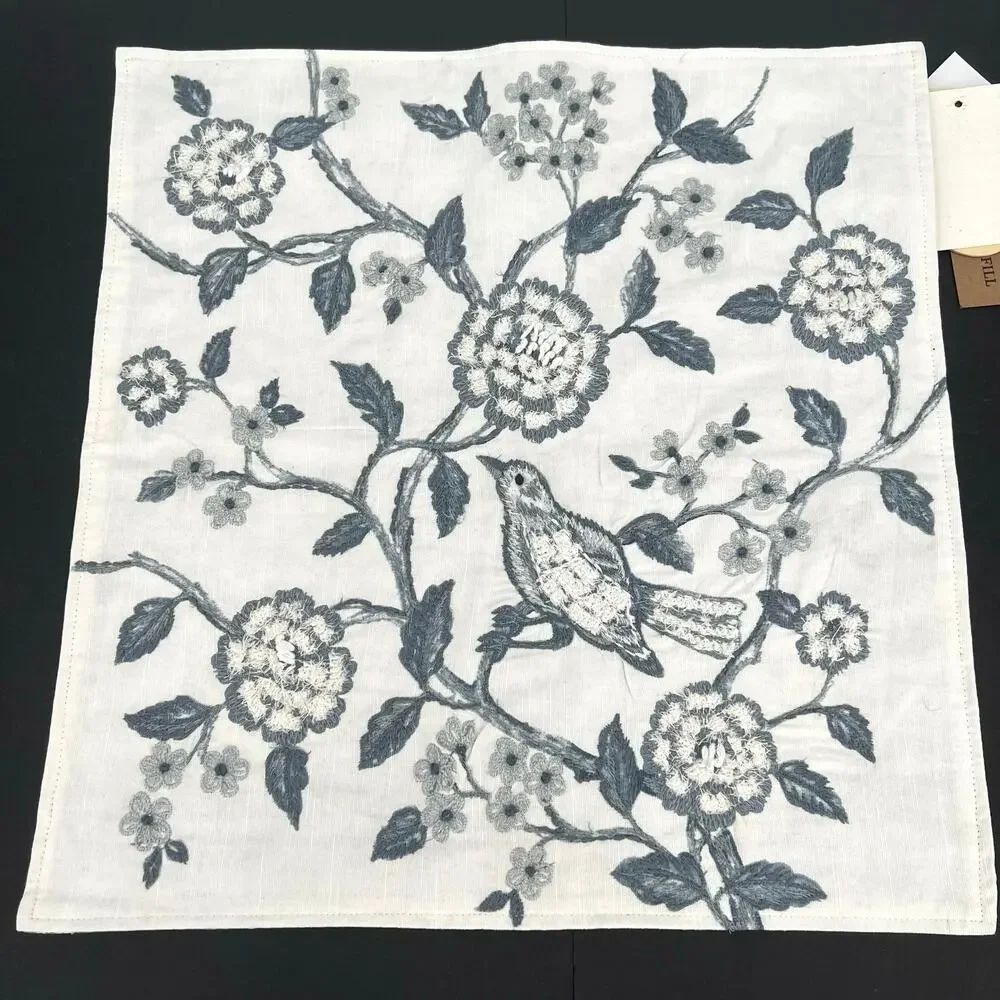 Embroidered floral bird  throw pillow case
